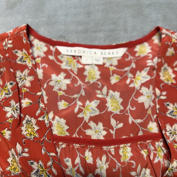 Veronica Beard Red Floral Josephine Ruched Mini Dress Womens Size 8 Silk - Picture 8 of 15